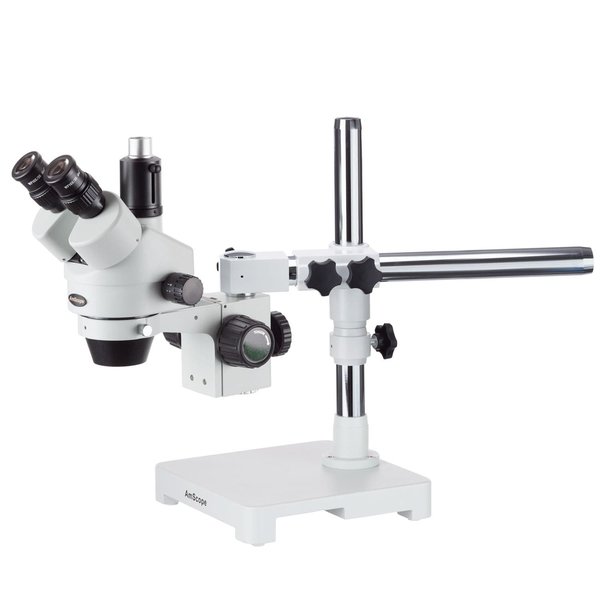 Amscope 7X-45X Trinocular Single-Arm Boom Stereo Microscope, 144-LED Multi-Zone Ring Light SM-3T-144A